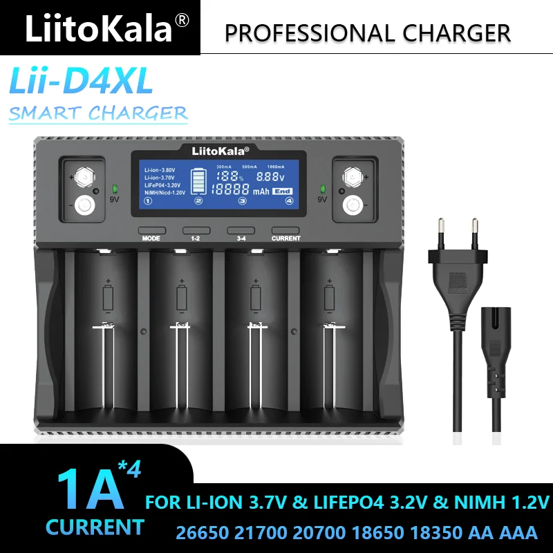 LiitoKala LCD ÷ ͸ , Lii-D4XL 21700, 18650, 3.7V, Ƭ ̿, 3.2V, LiFePO4, 1.2V, NiMH/Cd, 26650 26700, 32700 D,